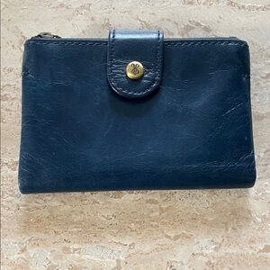 Hobo Blue Leather Wallet with Gold Button